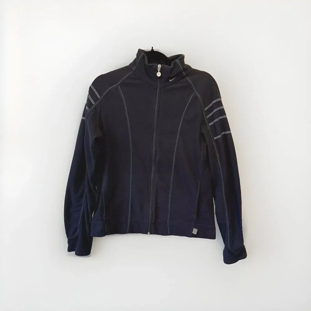 Nike Fleece Jacket Women XL Dark Blue‎ Full Zip Mock Neck Athleisure Pockets